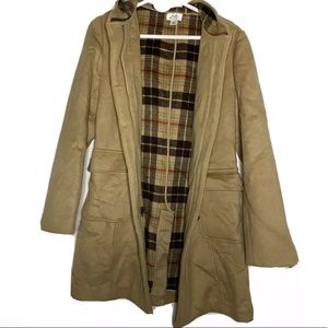 Original Ann Taylor Wool Trench coat with hood and interior plaid